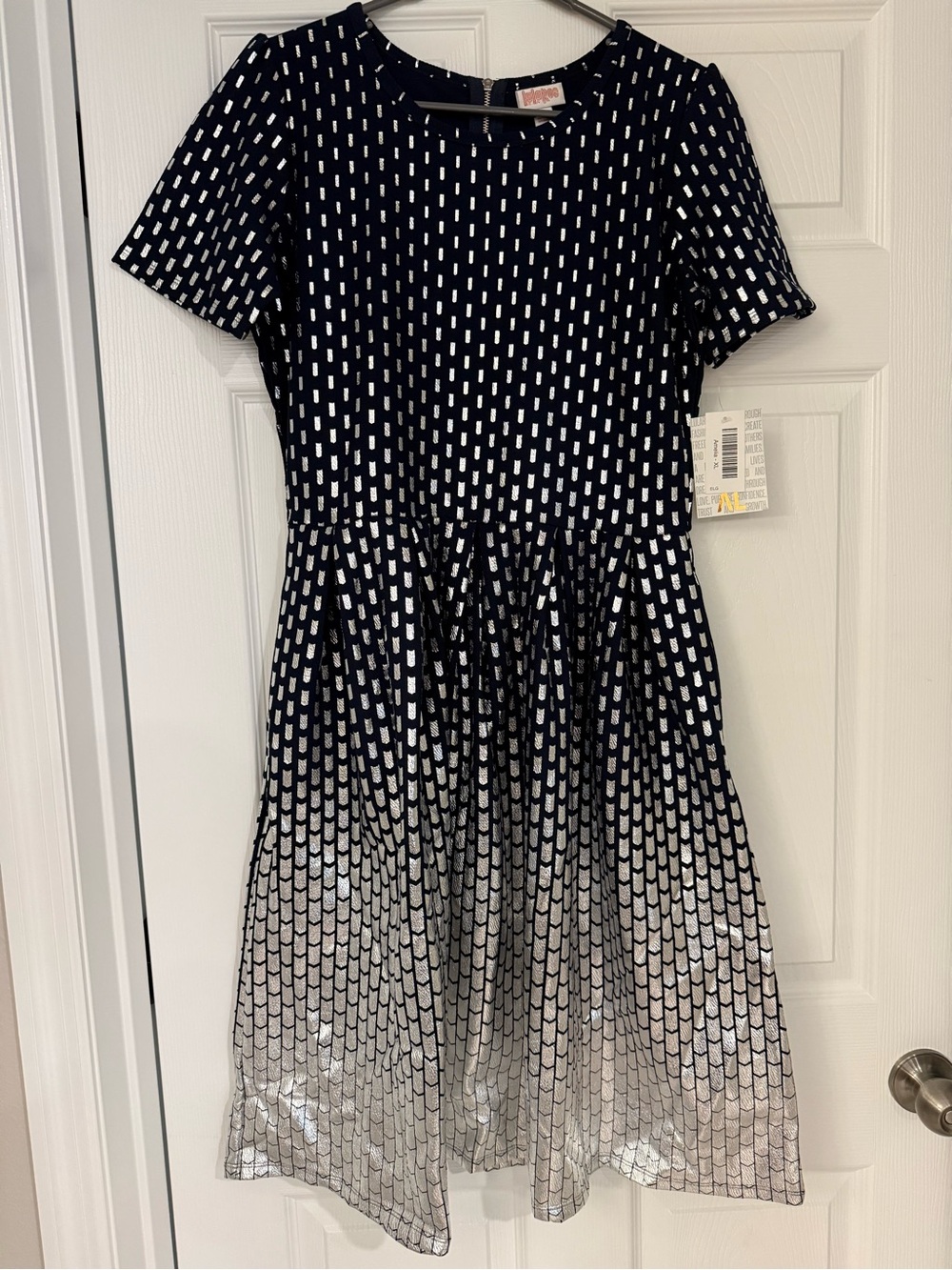Lularoe Amelia Elegant Navy and Silver Gradient Pattern Fit-and-Flare Dress